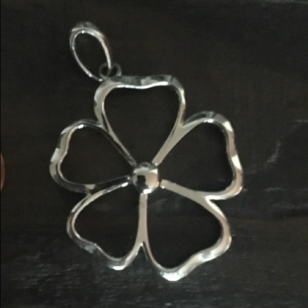 Silver Floral Pendant Necklace - Polished Flower Charm